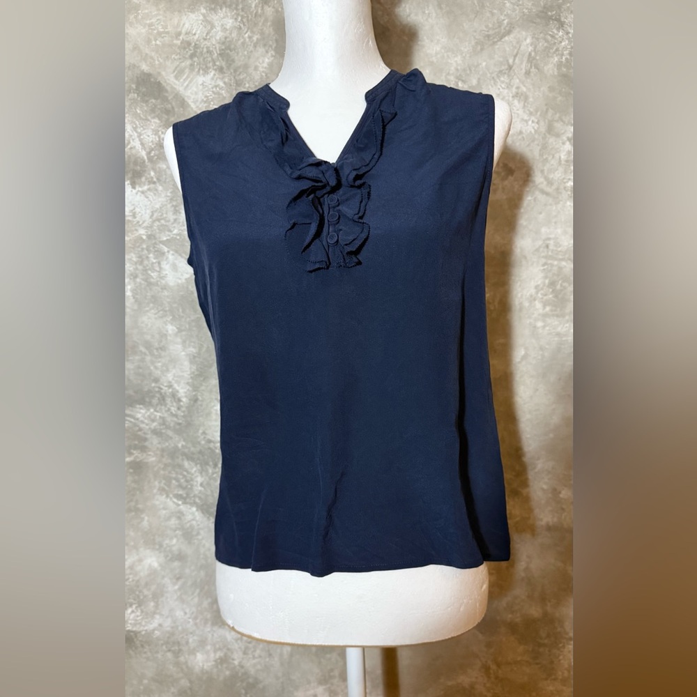 Talbots Dark Blue Ruffle Blouse (live 14)
